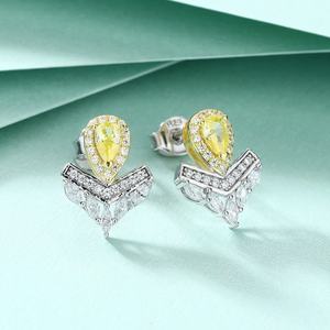 Luxury Women's Trendy <b>Sterling</b> <b>Silver</b> Rhodium Plated Fancy Yellow CZ Cubic Zirconia <b>Stud</b> <b>Earrings</b> for Wedding Party Gift - Product Image 4