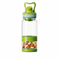 Bouteille de sport 2-en-1 en Tritan avec pot à collation amovible et couvercle à paille, bouteille d'eau de 620 ml avec boucle de transport pour la gym, le camping et la randonnée