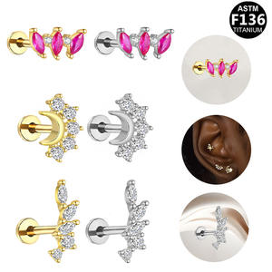 Pendientes <span class=keywords><strong>de</strong></span> Aleación <span class=keywords><strong>de</strong></span> Titanio con Incrustaciones <span class=keywords><strong>de</strong></span> Circonia Refinada, Diseño <span class=keywords><strong>de</strong></span> Rosca Interna para Cartílago, Labio y Piercing Facial, Joyería para Fiestas - Product Image 1