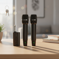 Microphone sans fil numérique professionnel AIDI 2,4 GHz, à condensateur, portable, cardioïde, en métal noir, pour karaoké, avec deux micros pour la parole