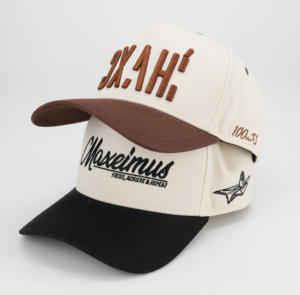 Geringe Mindestbestellmenge 100% Baumwolle Individuelles 3D-Stickerei-Logo Benutzerdefinierte Farbe Braun Zweifarbig A-Frame <span class=keywords><strong>5</strong></span>-<span class=keywords><strong>Panel</strong></span> Baseballkappe - Product Image 2