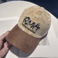 Casquette de baseball en velours côtelé bicolore avec visière en daim, broderie 3D, chapeau incurvé réglable pour hommes et femmes, lot en gros