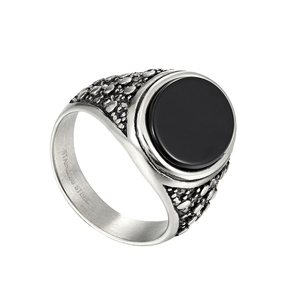 RB 316l Edelstahl Punk <span class=keywords><strong>Ring</strong></span> Vintage Ringe Männer Anillo de Piedra Para Hombres Casting schwarzen Achat Stein <span class=keywords><strong>Ring</strong></span> für den Menschen - Product Image 2