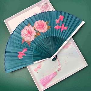 Abanico de Mano Plegable de Bambú Pequeño Personalizado para Mujer al por Mayor, con Diseño de Loto, Begonia, Capa y Jazmín, de Tela de Seda China - Product Image 5