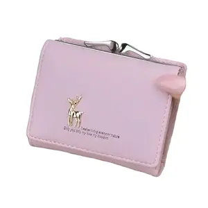 sanchuan good price PU Card Money Holder Coins Folding Short Change Small Pocket Wallet Money card holder