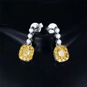 hot sale personality luxury gemstone jewelry eardrop 18k gold 0.39ct natural yellow diamond pendant earring for women
