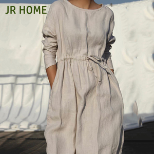 Đầm Maxi Nữ Dáng Ôm Cạp Cao Tùy Chỉnh Phong Cách Hàn Quốc Ngoại Cỡ Đầm Thường Ngày Vải Lanh - Product Image 1