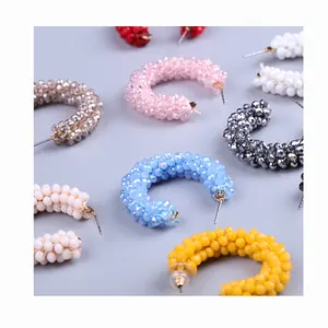 Mode Damen Luxus Moon Ohr stecker C-Form Schmuck handgemachte Rocailles Aussage Kristall Perlen Creolen für Mädchen