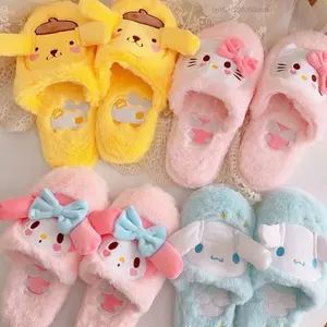 Sanrioed all'ingrosso ciao KT Cinnamoroll la mia melodia ciabatte in cotone cartone animato peluche scivolo per la casa Slip flop calda pantofola da interno