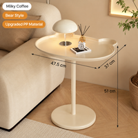 Table d'appoint moderne en plastique crème en forme d'ours avec fonction de levage intégrée pour canapé de salon dans les petits appartements