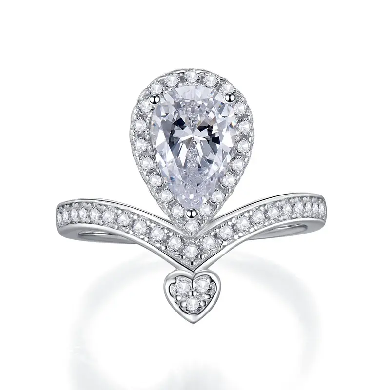 2023 새로운 배 모양의 물방울 크라운 6*9 다이아몬드 반지 여자의 유행 간단하고 다재다능한 결혼식 보석