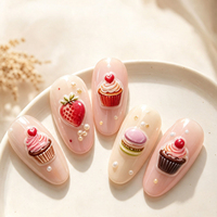 Autocollants 5D en relief pour ongles, motifs desserts sucrés, cupcakes et fraises, décorations adhésives mignonnes pour manucure DIY