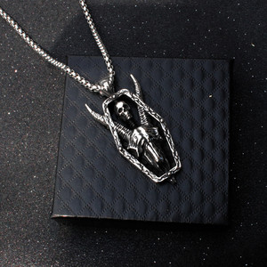 Collares de Cadena de Acero Inoxidable con Colgante de Cabeza de Cabra Calavera Estilo Punk Gótico para Hombres, Joyería Estilo <span class=keywords><strong>Rock</strong></span> - Product Image 3