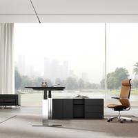 Bureau de direction ergonomique moderne et écologique en panneaux de bois durables, avec armoire latérale, réglable en hauteur électriquement, pour bureau de patron (position assise/debout)