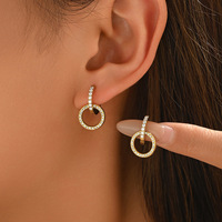 Boucles d'oreilles créoles plaquées or 18 carats, minimalistes, double anneau, zircon décoratif, double huggie, bijoux pour femme