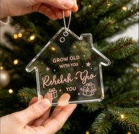 Pendentif en cristal transparent en forme de maison, peut être utilisé comme décoration de sapin de Noël ou pour la gravure et l'impression DIY