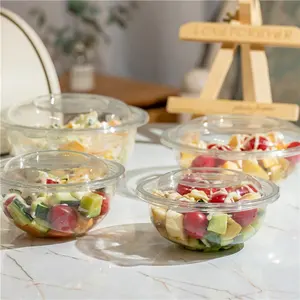 Tigelas de salada descartáveis com 12oz, potes de plástico transparentes para animais de estimação, 16oz/24oz/32oz
