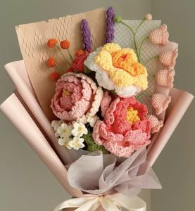 Cadeaux d'affaires promotionnels, arrangement floral en coton crocheté personnalisé, bouquet tricoté à jamais - Fait à la main, respectueux de l'environnement - Product Image 6