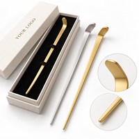 Cuillère à matcha en métal OEM avec logo personnalisé, cuillère à matcha en acier inoxydable doré ou argenté avec boîte cadeau personnalisée pour coffret cadeau de café