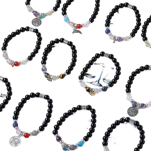 Pulsera de Obsidiana Negra con los 12 Signos del Zodiaco, Hecha a Mano, de Moda, con Cristales Curativos, Piedra de Nacimiento, Venta al Por Mayor Runyangshi - Product Image 1