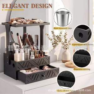 Estante de almacenamiento de herramientas de peluquería de madera de gran capacidad, estante de escritorio para secador de pelo, estante extraíble para maquillaje y cosméticos - Product Image 2