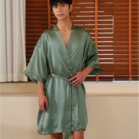 Peignoir en satin vert pour homme, léger, à manches longues, en soie, style kimono, vêtements de nuit
