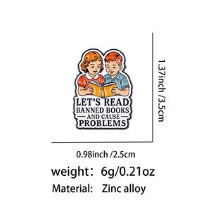 Broche en émail mignonne avec citation « Let's Read and Create Some Problems », accessoires vestimentaires, épingles en métal de dessin animé en gros, souvenirs - Product Image 6