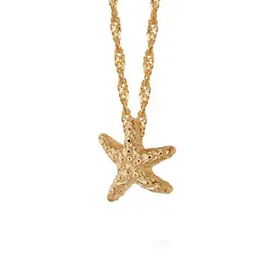 宝石时尚925纯银18k金盘海洋海星新加坡链项链