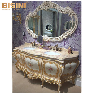 Vintage Legno Intagliato Mobiletto del <span class=keywords><strong>Bagno</strong></span> Vanità, Elegante Dipinta A Mano <span class=keywords><strong>Mobili</strong></span> Da <span class=keywords><strong>Bagno</strong></span>, Design Unico <span class=keywords><strong>Bagno</strong></span> Vanity Con Top Lavello - Product Image 2