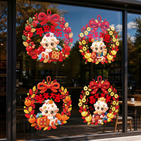 Autocollant de fenêtre rond en PVC statique, motif mouton du zodiaque, imprimé dessin animé, amovible, pour décorations de fête du Nouvel An