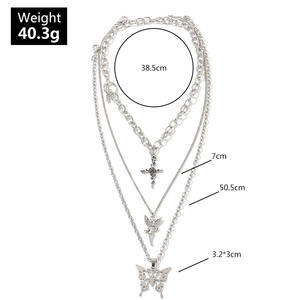 Emo — chaîne à pendentif papillon en argent sterling, pour homme et femme, collier multi-rangs avec ras du cou, esthétique, bijoux pour Eboy Egirl - Product Image 6