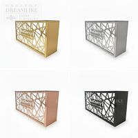 Comptoir de bar rectangulaire haut de gamme en métal argenté avec plateau en verre pour événements modernes, mariages, locations, banquets d'hôtel – OEM/ODM disponible