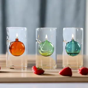 Brûleurs de lampe à huile en verre borosilicaté résistant à la chaleur cylindrique soufflé à la main pour décorations de pièce maîtresse bougie en verre