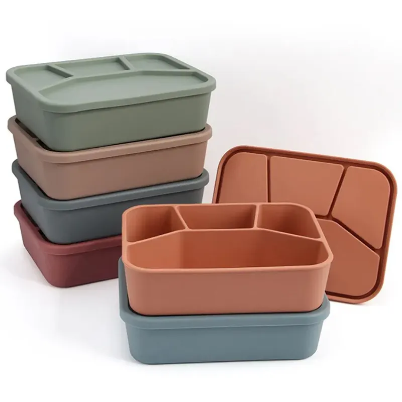 Food Grade Silicone Bento Lunch Box 4 Compartments Collapsible Lunch Box Silicon Food Storage Container with Lid