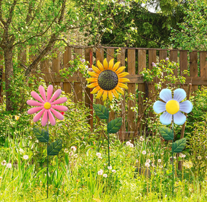Piquets de jardin de fleurs en métal grands paysages décoratifs colorés jardinage décoration extérieure, ornement de pelouse et de cour rouille - Product Image 5
