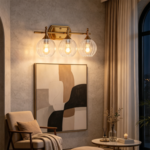 Lámpara de Pared Moderna de Bronce con 3 Cabezas y Pantalla Redonda de Cristal, Luz Incandescente para Baño, 2700K, E26, Control por Interruptor - Product Image 5