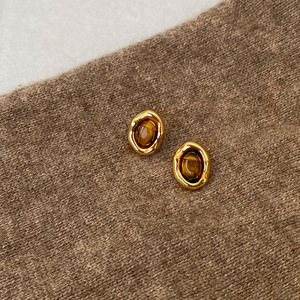 Boucles d'Oreilles en Pierre Oeil de Tigre Naturel Irrégulier pour Automne et Hiver, Bijoux de Couleur Châtaigne, Cadeau, Vintage - Product Image 4