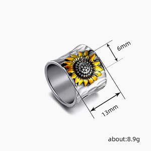 Vintage Sunflower Wide Band Ring Unisex Sun Pattern Statement Fashion Jewelry - Product Image 5