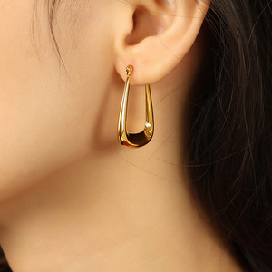 ต่างหูห่วงทรงเรขาคณิตทองไทเทเนียมเหล็กมินิมอลลิสต์แฟชั่นเครื่องประดับสำหรับผู้หญิง EH846 - Product Image 4