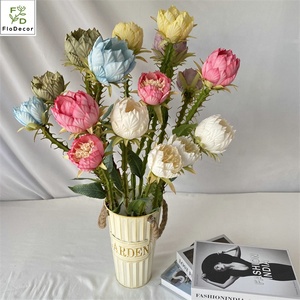 All'ingrosso stile europeo 2 teste Pitaya fiore di seta colorato re Protea fiori per la decorazione di nozze negozio di casa - Product Image 1