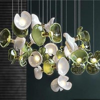 Lustres en verre faits sur mesure avec éclairage LED et commande par bouton pour la décoration du salon et de la salle à manger, villas et hôtels
