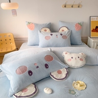 Ensemble de literie quatre pièces en coton lavé écologique 2023, velours de lait imprimé animal, 260 g/m²