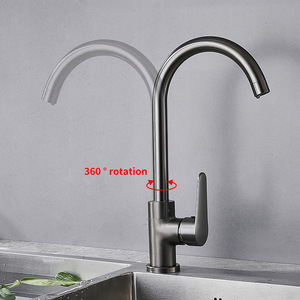 Grifo de cocina de acero inoxidable 304, color gris plomizo, con una sola manija, giratorio 360 grados, montado en el encimera, para agua fría y caliente - Product Image 2