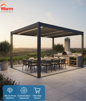 Pérgola de Aluminio con Techo Motorizado Moderno y Lujoso de 3x3m, Acabado con Recubrimiento en Polvo, Iluminación LED, Diseño Ecológico, para Jardín