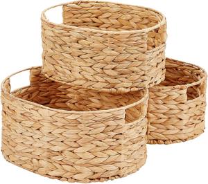 Grands paniers de rangement ronds en osier avec poignées pour cuisine, salle de bain et armoire - Paniers tissés à la main pour outils et étagères - Product Image 1