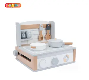 THUNDER BREAK Cooking Wooden Kitchen Toys for Kids Mini Simulation Toddler Simulation Play House Set Wooden Desktop Kitchen
