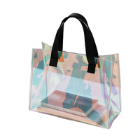 Sac de maquillage de voyage portable transparent holographique laser PVC personnalisé en gros avec sac fourre-tout à fermeture éclair