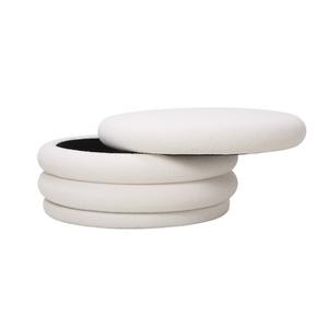 Pouf rond en forme de conteneur DIAM. Tissu effet bouclé crème CM 81 H. 38 - Product Image 1