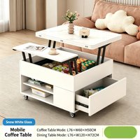 Table basse multifonctionnelle avec plateau en verre relevable, convertible 2-en-1, table d'appoint mobile moderne pour salon et usage domestique