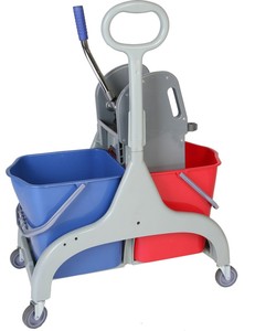 Serpillère jaune pour le nettoyage des hôtels, seau à essorage avec roues et acier inoxydable, seau à essorage de 3 gallons - Product Image 1